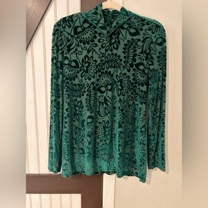 Soft Surroundings Small Burnout Green Velvet Turtle Neck Lined Top